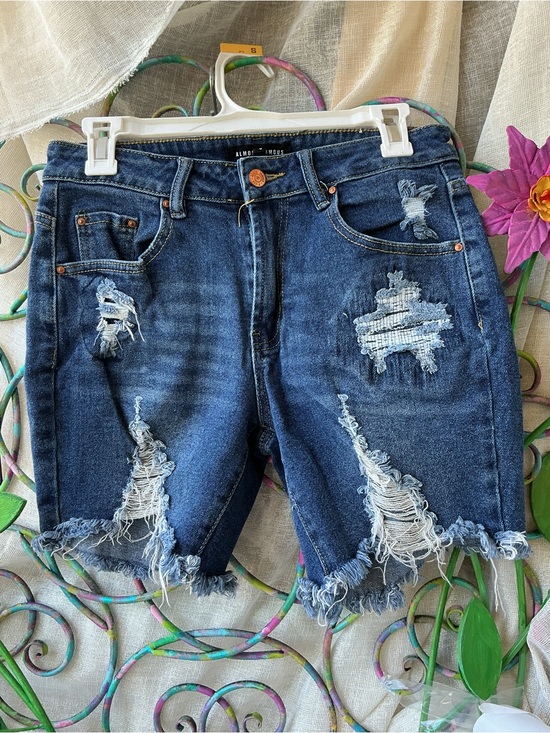 Almost Famous Pants - Almost Famous Distressed Dark Blue Denim Cutoff Shorts